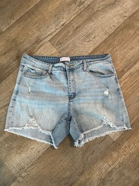 Light Wash Distressed Denim Shorts - Women